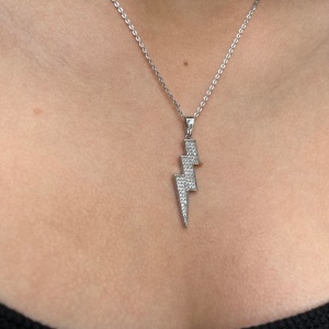 Diamante Bolt Necklace - Silver